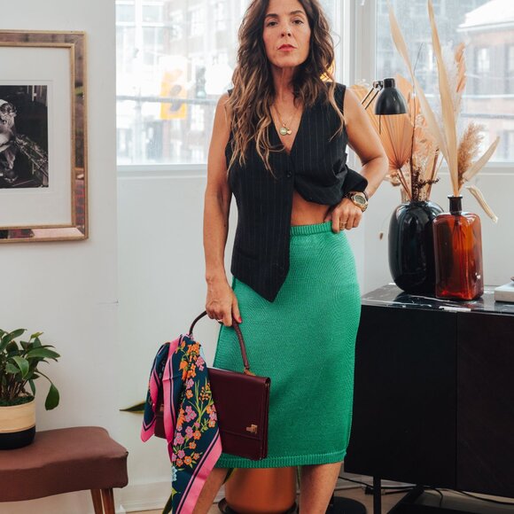 Green Adrienne Vittadini Knit Midi Skirt - Picture 3 of 3